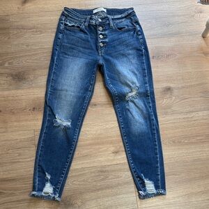 KanCan Women's Dark Blue Button-Fly Skinny Jeans